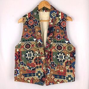 VINTAGE Willowbend Western Multi Color Pattern Denim Vest